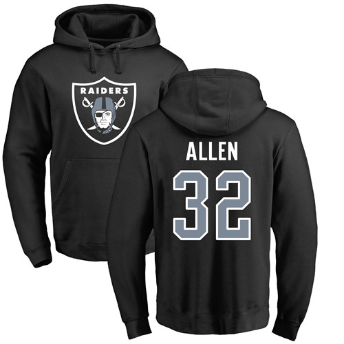 Men Oakland Raiders Black Marcus Allen Name and Number Logo NFL Football #32 Pullover Hoodie Sweatshirts->nfl t-shirts->Sports Accessory